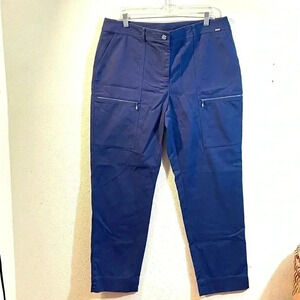 St John Size 14 Casual Ankle Pants Zipper Details Pocket Cargo Blue